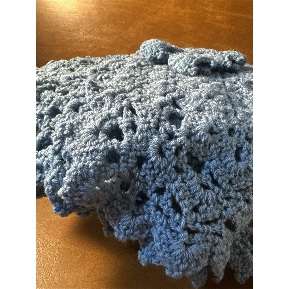 Vintage Handmade Blue Rectangle Crochet Placemats 16X10 Set of 4 w-napkin Rings